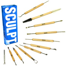VViViD Sculpt 11 Piece Double-Ended Steel Tipped Wooden Handle Clay & Pottery Sculpting Hand Tool Set