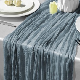 GARIG 1 Pack Dusty Blue Cheesecloth Table Runner 10Ft, 35x120 Inch