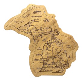 Totally Bamboo Destination Michigan State Shaped Serving and Cutting Board, Includes Hang Tie for Wall Display