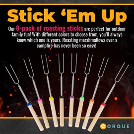 CORQUE CORQUE Marshmallow Roasting Sticks, Smores Sticks, Extendable, Camping Skewer for Fire Pit, Wooden Handle, 32inch Metal for BBQ Hotdog, Cooking, Campfires, Bonfires, Set of 8