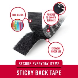 VELCRO Brand - Sticky Back Hook and Loop Fasteners – Peel and Stick Permanent Adhesive Tape Keeps Classrooms, Home, and Offices Organized – Cut-to-Length Roll | 18in x 3/4in Tape | Black