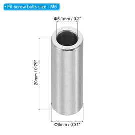 PATIKIL M5 Stainless Steel Spacers 5pcs Metal Spacers Stainless Steel 5.1mm ID x 8mm OD x 20mm Long Stainless Steel Spacer Screw Standoffs for 1/5" M5 Screw Bolts