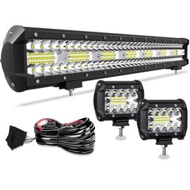 T-Former 20 Inch LED Light Bar Triple Row 420W Flood Spot Combo Beam Off Road Lights 2pc 4 Inch 60W Led Fog Lights with Wiring Kit for Trucks ATV UTV Jeep Pickup Boats