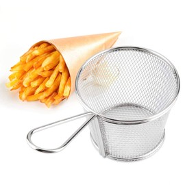 Acouto Mini Stainless Steel Chips Deep Fry Baskets Food Presentation Strainer Potato Cooking Tool Deep Fryer Baskets Only Fry Daddy Basket for Pot with Cooking French Fries Round Compatib
