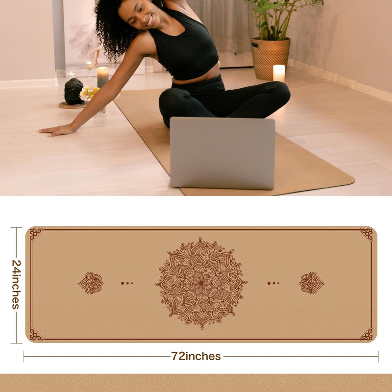 IKULE Non Slip Cork Yoga Mat Premium Thick Cork Exercise
