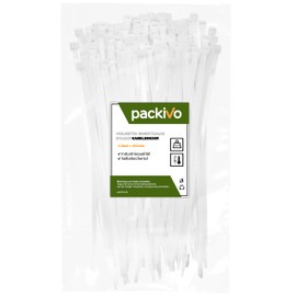 packivo Cable Ties 4.8 x 200 mm White Tear-Resistant 22 kg Tensile Force Made of Durable Nylon Self-Locking - Pack of 100