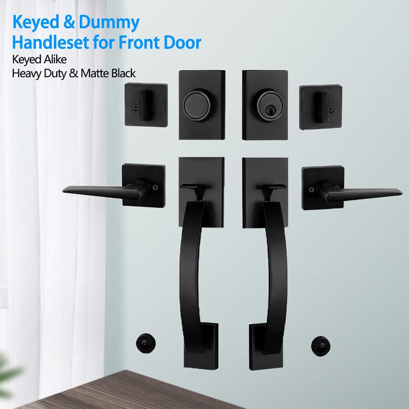 NEWBANG Exterior Double Door Lever Handleset,Solid Door Handle Lock Set