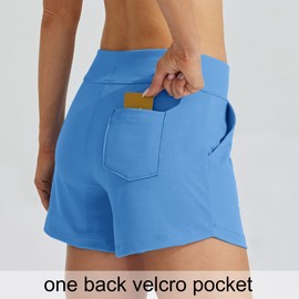 WILLIT Women's Swimming Shorts Swim Board Shorts Swimming Bottoms Tummy Control Bikini Shorts Beach Shorts 3.5 Inch with Liner, blue