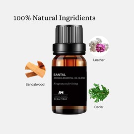 Santal Diffuser Oil 10ml - Home Luxury Scents Refill - Inspired by Santal Perfume - Sandalwood, Leather & Cedar - Make Your House Smell Good - Aromatherapy Diffuser Oil - Hotel Scents for Diffuser