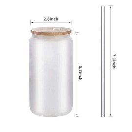 Unbranded Frosted Glass Can With Bamboo Lid And Straw Sublimation Blank 16oz 1 Pack