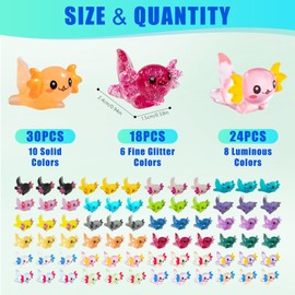 IETWATE 72PCS Mini Figures Axolotl Toy, Glitter Mini Resin Animals, Solid Colour Min Animals, Luminous Fingerlings Axolotl Gifts, for DIY Craft Garden Landscape Dollhouse Decorations