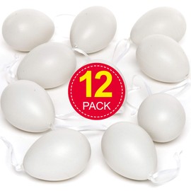 Baker Ross EA120 Plastic Eggs Hanging Decorations 7 cm for Children to Paint & Decorate (Pack of 12), White, 3.0 cm*15.0 cm*12.0 cm