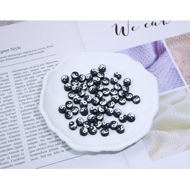 PPhtony Polymer Clay Beads Small Yin Yang Beads Tai Chi Charms Heishi for Bracelets Jewelry Making Women DIY Crafts Earring Necklaces Keychains Rings Christmas Birthday Gifts Decor, 60PCS (Black)