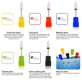 Norhogo 5 Piece Ceramic Nail Drill Set, Electric Nail Cutter Bits Set, Ceramic Nail Drill Attachment Ceramic Bits for Manicure Pedicure Cuticle Home Use (5 Colours)