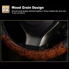 XUKEY 38cm Wood Grain Car Steering Wheel Cover Leather Breathable