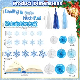 Frienda 99 Pieces 3D Snowflake Bulletin Board Decorations with Paper Fan Tassels Winter Reading is Snow Much Fun Snowflake Cutouts Classroom Decor for Winter Christmas School Party Supplies Home