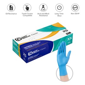 Safe Health Nitrile Disposable Gloves, Latex Free, Powder Free, Blue, Box of 100, XS, Textured, 3.5 mil, Industrial, Food, Janitorial, Tattoo, Law Enforcement, Pet Care, Servoce, Cleaning