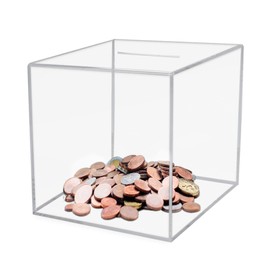 Acrylic Piggy Bank Break to Open Square Money Box for Adults Acrylic Smash Money Saving Box 7"× 7"× 7", Transparent