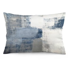 Grey Blue Abstract Art Painting Throw Pillow Cover Queen Size White Blue Gray Lumbar Pillow Case Modern Soft Pillowcase Standard Pillow Cases with Zipper Decorative Cushion Covers for Bed,Sofa,20"x30"