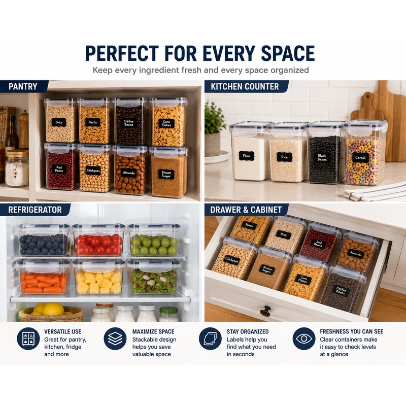 1.6L BPA-Free Plastic Airtight Food Storage Containers with Lids, Dishwasher
