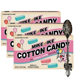 Mike and Ike Cotton Candy Flavored Chewy Candy – Soft, Sweet & Fruity Gluten-Free Snack - 4.25oz Theater Box – Pack of 3 with Gem Spoon (Cotton Candy) Gem Spoon