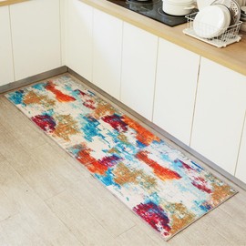 Carvapet Rugs for Hallway, Colorful Modern Abstract Low Pile Large Carpet with Rubber Backing, Foldable, Non Slip Machine Washable Runner Rug (6 x 2 Feet Rectangular, Red Rug)