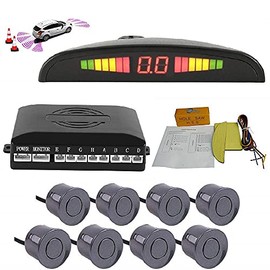 Car Reverse Parking Radar System 8 Reversing Sensors Kit with Front and Rear Alarm Buzzer Reminder LED Display Safe Driving, Car Parking Sensor, White
