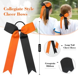 DEEKA 16 PCS Collegiate Style Ponytail Holders - Long Tail Skinny Handmade Bows for Girls, Teens, Softball, Cheerleaders - Orange/Black