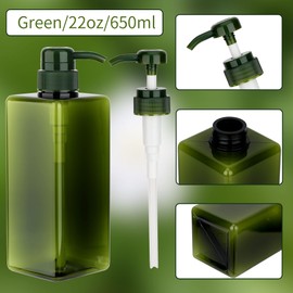 Pump Bottle Dispenser 22oz/650ml Jansburg 2Pack Refillable Square Plastic Lotion Dispenser Empty Lotion Pump Bottle for Essential Oil Lotion, Shampoo, Bathroom Travel Green