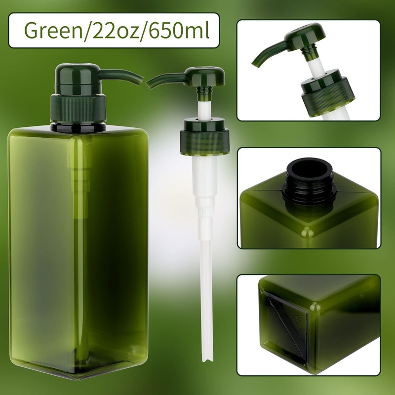 Pump Bottle Dispenser 22oz/650ml Jansburg 2Pack Refillable Square Plastic Lotion