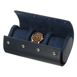 uxcell 3 Slots Leather Watch Travel Case Watch Roll Storage Box with Removable Pillow Jewelry Gift Organizer for Christmas Anniversary Birthday, Blue