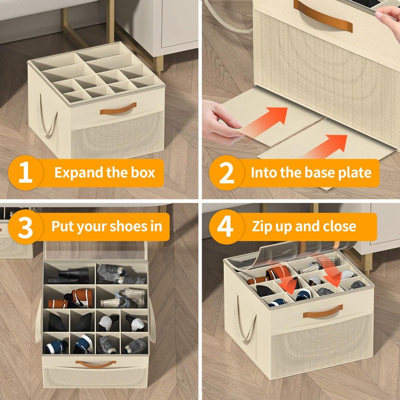 Aokeyee Shoe Organizer for Closet, 2 Pack Foldable Shoe Storage
