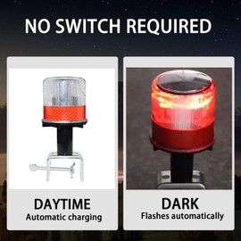 QXMH Solar Strobe Warning Light: Waterproof LED Flashing Safety Light, Bright 360 Degree Solar Emergency Strobe Warning Light, Traffic Light for Construction Safety Road Sign Dock (Red)