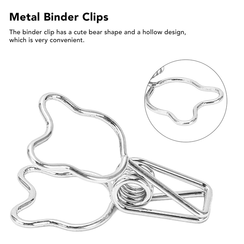 100pcs Binder Clip Hollow Cartoon Bear Long Tail Metal Paper