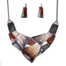 Fenni Jewelry Irregular Enamel Triangle Shape Collar Bib Statement Necklace Earrings Set Women Bridal Jewelry, Alloy, Enamel