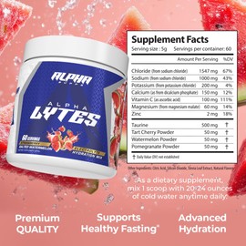 Alpha Supps Lytes - Daily Electrolyte Hydration Drink Mix Powder - Sugar-Free, Zero Calorie Instant Formula with Trace Minerals and Antioxidants (60 Servings, Salted Watermelon Strawberry)
