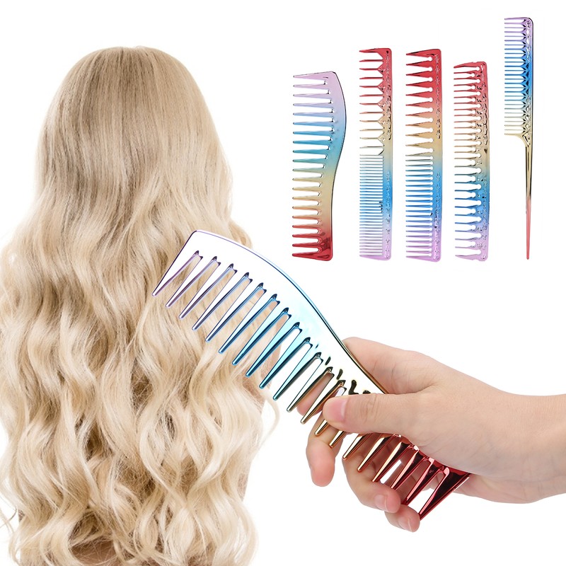 5pcs Space Aluminum Colorful Gradient Haircut Comb Salon Hairdressing Comb