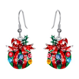 Ever Faith Bowknot Dangle Earrings Red Austrian Crystal Charming Christmas Gift for Women Silver-Tone