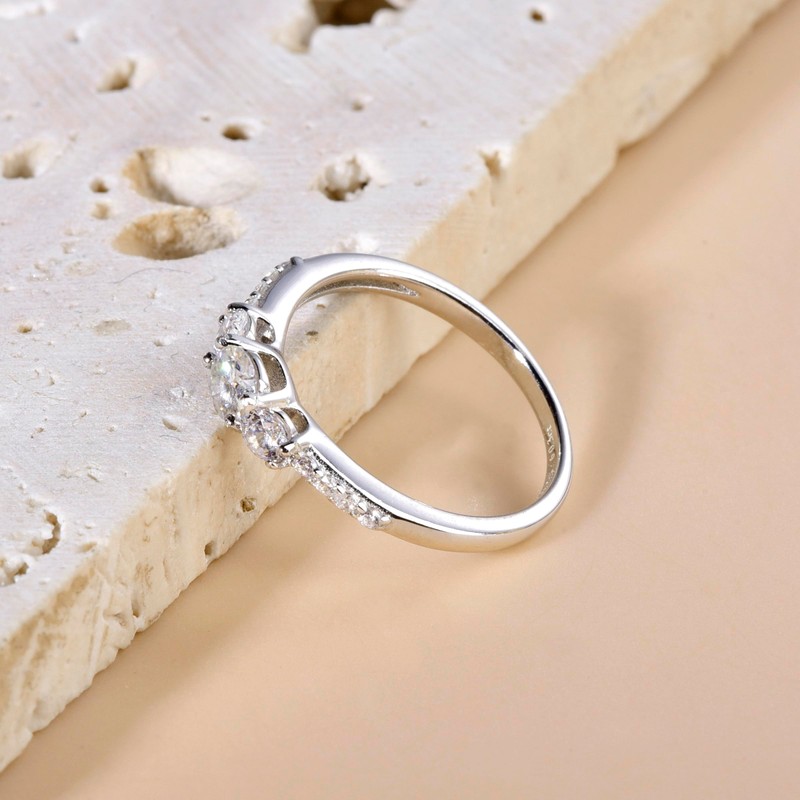 SILBERTALE 3 Round Moissanite Rings for Women- S925 Sterling Silver