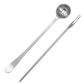 2 Pack Olive Spoon and Pickle Fork Stainless Steel Long Handle Food Picker for Pickle Olive Spoons with Drain Holes Jars Serving Spoon and Fork Set for Olives Pickles Onion Cucumber