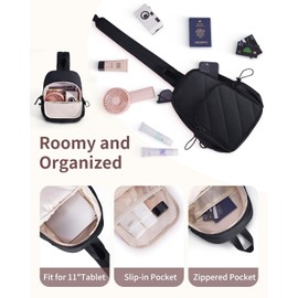 Wandering Nature Sling Bag for Women Lightweight Quilted Crossbody Bag Fits for 11" Tablet with Breathable Back Panel Anti Theft Pocket Padded Strap USB Charge Port, Ideal for Travel, Daily Use