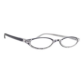 The Marvelous Women Bling Reading Glasses Adorned with European Crystals +1.50 +2.00 +2.50 +3.00, Black, Clear, Lower Nose. NY Fifth Avenue. (+1.50)
