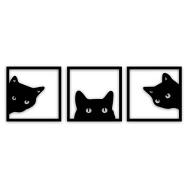 GM Grow 3-Piece Black Cat Art - Wooden Cat Silhouette Decor for Living Room, Bedroom, Office | Cat Lover Gift, Cute & Minimalist Wall Decor
