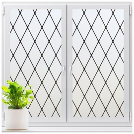 LUTE Frosted Window Privacy Film, Static Cling UV Sun Blocking Heat Control Window Cover, Removable Non-Adhesive Glass Sticker Vinyl Decorative Bathroom Frosting Decals, Black Lattice, 17.5" x 78.7"