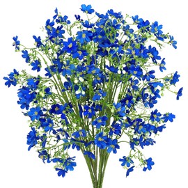 MEIVINES Artificial Flowers 8PCS Silk Flowers with Long Stems, Fake Flowers Bulk Fake Babys Breath, Royal Blue Flowers for Tall Vase Outdoor Garden Wedding Party Home Table Centerpiece