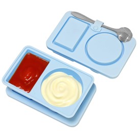 Silicone Reusable Snack Containers with Lids, Small Mini Double Compartment Sauce Cups for Salad Dressing, Lunch, Travel, Gym - 2 Pack(Blue)