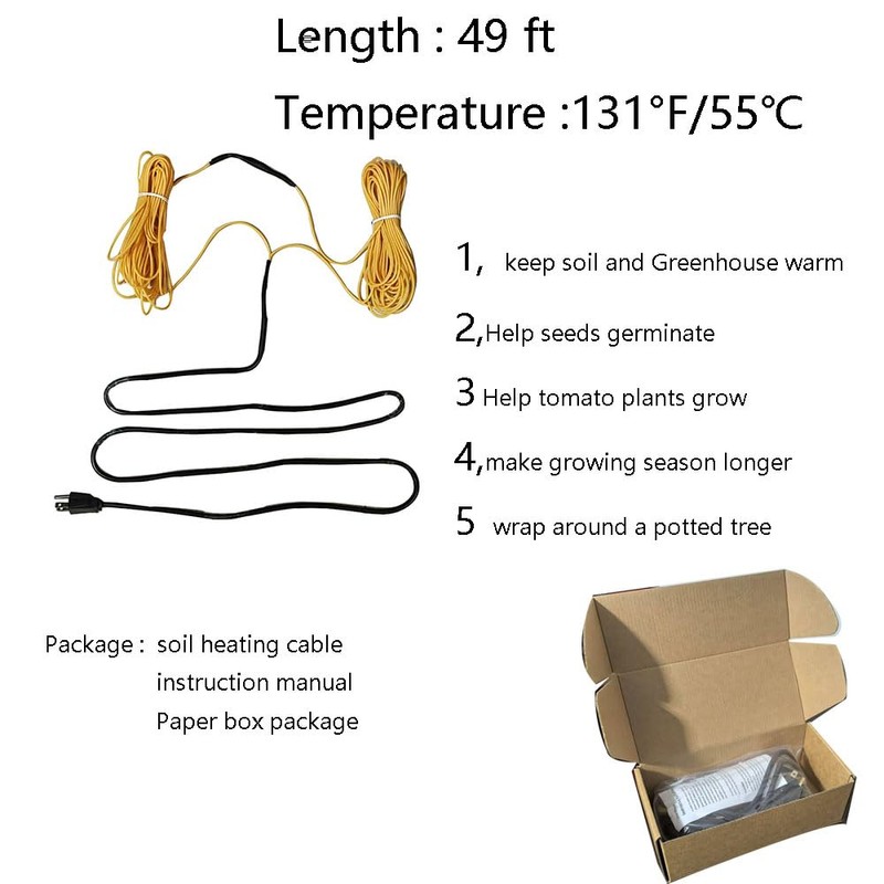 TAFALAA Soil Heating Cable for Greenhouse, 49Ft, Black, Energy Efficient,