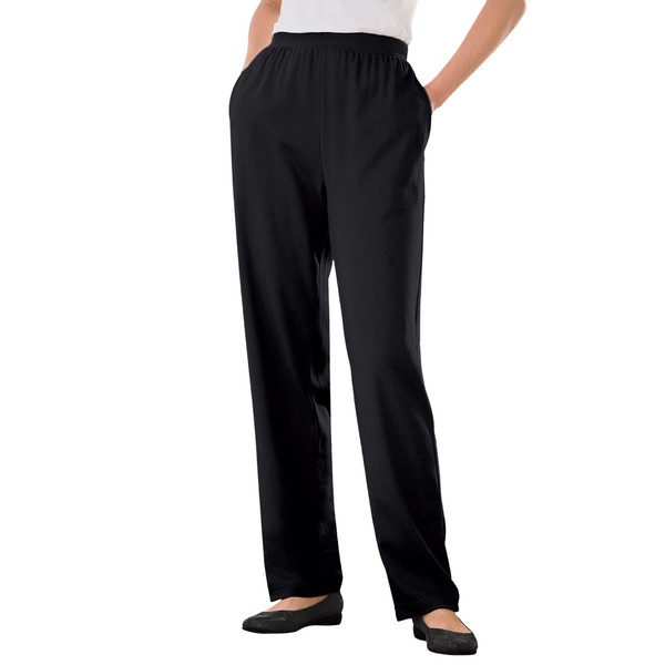 Woman Within Women's Plus Size Tall 7-Day Knit Straight Leg Pant - 2X, Black