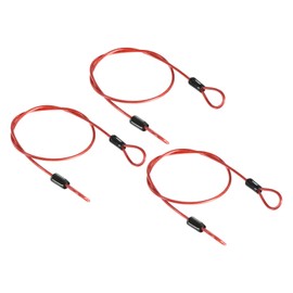 PATIKIL Security Cable 2.5mm x 0.5m/1.64ft, 3 Pack Coated Luggage Lock Wire Rope with Double Loop, Clear Red