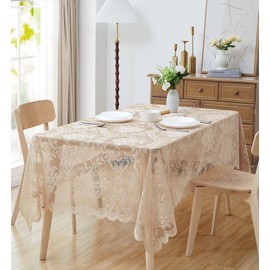 LinenZone Square 60" Lace Polyester Tablecloth for Weddings, Parties, Baby Showers - Elegant Floral Design, Pleated Corners, Seats 6